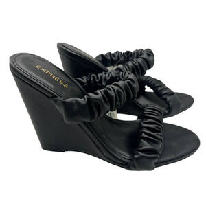 Express Ruched Double Band Slide Wedge Sandals Size 7 NWT
